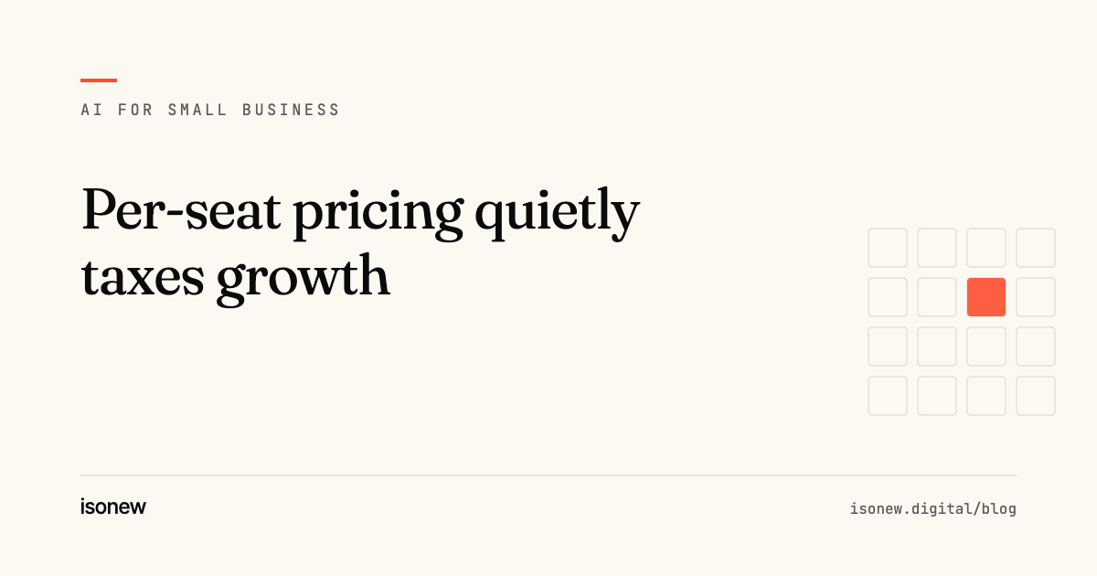 Per-seat pricing quietly taxes growth — article cover from the isonew AI for Small Business series